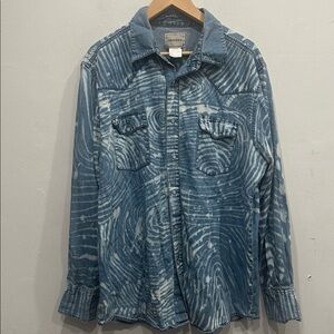 Vintage Frontier Pearl Snap Shirt size  XL wavy blue print western boho country